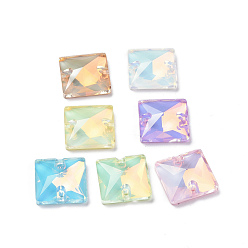 (52) Непрозрачная лаванда Квадратная форма с эффектом мокко пришивка стразами, k 5 стеклянный страз, 2-отверстие ссылка, плоская спинка с покрытием, швейные украшения, разноцветные, 14x14x5 мм, отверстие : 1 мм