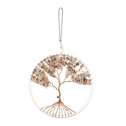 Флюорит Проволочные чипсы натуральный флюорит большой кулон украшения, с железными цепями и веревкой из искусственной кожи, плоские круглые с дерева жизни, 295 мм