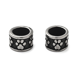 Античное Серебро 304 из нержавеющей стали европейские шарики, бусины с большим отверстием, столбик с отпечатком лапы, античное серебро, 8.5x6.5 мм, отверстие : 6 мм