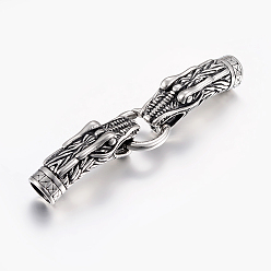 Antique Silver 316 Surgical Stainless Steel Spring Gate Rings, O Rings, with Cord Ends, For Leather Cord Bracelets Making, Dragon, Antique Silver, 80x18mm