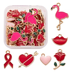 Mixed Color 36Pcs 6 Style Valentine's Day Alloy Enamel Pendants, Mixed Shapes, Mixed Color, 11.5~28.5x9.5~23.5x1~2mm, Hole: 1.5~2.5mm, 6pcs/style