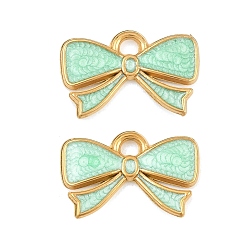 Aquamarine 304 Stainless Steel Enamel Pendants, Bowknot Charms, Ion Plating(IP), Real 18K Gold Plated, Aquamarine, 12x19x2mm, Hole: 2mm