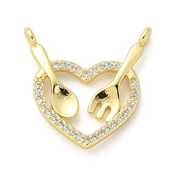 Настоящее золото 16K Латунные микро проложить кубического циркония подвески, сердце с ложкой и вилкой, стойки покрытие, долговечный, без свинца и без кадмия, реальный 16 k позолоченный, 19.5x19.5x2.3 мм, отверстие : 1.4 мм