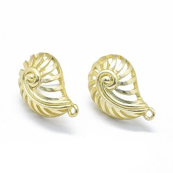 Матовый Светло-Золотой Сплав серьги выводы, с петлей, латунные булавки и гайки для ушей / спинки сережек, долговечный, раковина, матовый золотой свет, 22x14 мм, отверстия: 1.5 мм, штифты: 0.7 мм