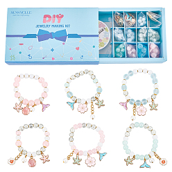 (52) Непрозрачная лаванда Наборы для изготовления браслетов своими руками, в том числе стеклянные бусины, Подвески из сплава , Эластичная кристальная нить, 304 из нержавеющей стали открыты кольца прыжок, железные бордюрные цепи и штифты с плоской головкой, разноцветные, 8 мм, отверстие : 1.3 мм, 40 шт / коробка