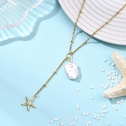 Морская звезда Летнее ожерелье из натурального барочного жемчуга кеши и подвески в виде морского животного из нержавеющей стали, цепочка-слайд и колье-лариата., белые, золотые, морская звезда, 304 дюйм (17.99 см)