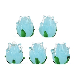 Светло-Голубой Бусины лэмпворк , тюльпан, Небесно-голубой, 13.5~14.5x12.5~13.5x12.5~13.5 мм, отверстие : 1.8~2 мм