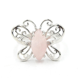 Розовый Кварц Регулируемые кольца из натурального розового кварца с конским глазом для женщин, металлические кольца на палец в виде бабочки платинового тона, Бабочка: 20x24 mm