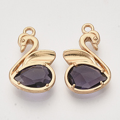 Light Gold Eco-Friendly Alloy Pendants, with Faceted Glass, Nickel Free, Swan, Indigo, Light Gold, 20x12.5x4mm, Hole: 1.5mm