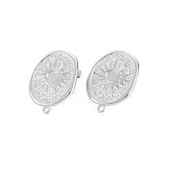 Stainless Steel Color 304 Stainless Steel Stud Earring Findings, Earring Setting for Enamel, with Ear Nuts and Loop, Oval with Sun, Stainless Steel Color, 21x16mm, Hole: 1.5mm, Pin: 0.7mm, Tray: 3.5mm