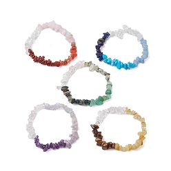 Mixed Stone 4 Styles Mixed Gemstone Chip Beaded Stretch Bracelets for Women Men, Inner Diameter: 2-1/8 inch(5.4cm)