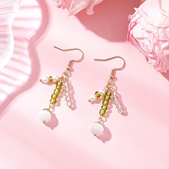 Золотой Глаза кота болтаться серьги, круглые, со стеклом и ракушечным жемчугом, золотые, 52.5 мм