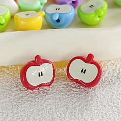 Красный Печатные непрозрачные акриловые бусины, яблоко, красные, 16x18x11 мм, отверстие : 2 мм