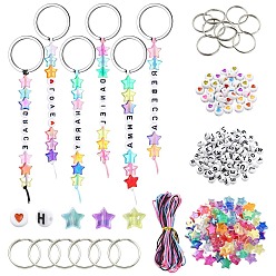 Mixed Color DIY Keychian Making Kits, include Iron Rings, 556Pcs Plastic Beads, Cord, Mixed Color, 2mm, 1 bundle