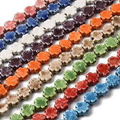 (52) Непрозрачная лаванда Фарфора ручной работы бисер нитей, клевер, яркие глазированный фарфор, разноцветные, 11~12.5x11~12x4.5~5 мм, отверстие : 1.4 мм, около 35 шт / нитка, 15.55'' (39.5 см)