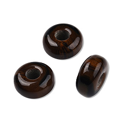 Coconut Brown Resin European Beads, Large Hole Bead, Imitation Gemstone, Flat Round, Coconut Brown, 14x6.5mm, Hole: 4.6~4.8mm