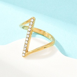 Golden 304 Stainless Steel Rhinestone Finger Rings for Women, Ion Plating(IP), Golden, 21mm, US Size 7 1/4(17.5mm)