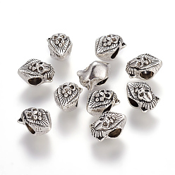 Античное Серебро Сплавочные европейские бусины, бусины с большим отверстием, без кадмия и без свинца, голова льва, античное серебро, 13x8.5x8.5 мм, отверстие : 4.5 мм