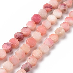 Pink Natural Calcite Beads Strands, Dyed, Hexagon, Pink, 6.5x6x3.5mm, Hole: 1mm, about 64pcs/strand, 15.94 inch(40.5cm)