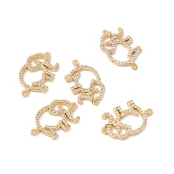 Golden Brass Micro Pave Clear Cubic Zirconia Connector Charms, Elephant, Golden, 14x23x2mm, Hole: 1.2mm