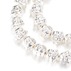 Silver Plated Electroplate Non-magnetic Synthetic Hematite Bead Strands, Buddha, Silver Plated, 8x8x7mm, Hole: 1mm, about 52pcs/strand, 16.2 inch