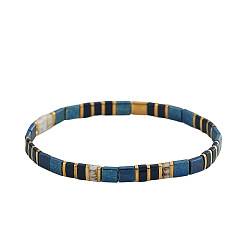 Стально-синий Винтажные эластичные браслеты из стеклянного бисера для женщин, прямоугольные, стальной синий, 6.30 дюйм (16 см) ~ 6.50 дюйм (16.5 см)