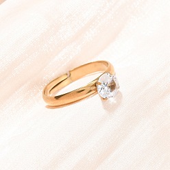 Oro 304 Anillos abiertos tipo brazalete de acero inoxidable con micro pavé de circonitas cúbicas para mujer, rondo, revestimiento de iones (ip), dorado, 6 mm, diámetro interior: 17 mm