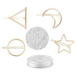 Золотой Наборы для изготовления шпилек из жемчужного сплава своими руками, 8 шт. Кольцо и заколки для волос из сплава луны, звезды и треугольника, 600 шт. Круглые бусины из абс-пластика с имитацией жемчуга, эластичная хрустальная струна, золотые, бусины из искусственного жемчуга: 600 шт. / уп.