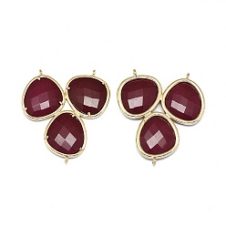 Other Jade Natural Dyed Jade Chandelier Component Links, 3 Loop Connectors, with Brass Findings, Faceted, Golden, 38~38.5x35x4mm, Hole: 1.2mm