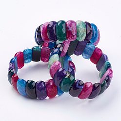 Colorful Natural Agate Stretch Bracelets, Faceted, Dyed, Colorful, 2-3/8 inch~2-1/2 inch(61~63mm)