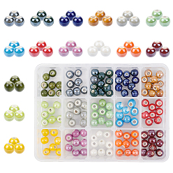 Color mezclado Cuentas de porcelana hechas a mano, pearlized, rondo, color mezclado, 8 mm, agujero: 2 mm, 15 colores, 10 piezas / color, 150 unidades / caja