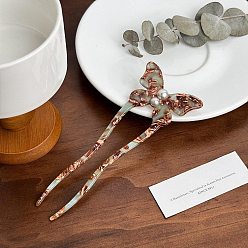 Кокосово-Коричневый Вилки для волос из ацетата целлюлозы, с пластиковой имитацией жемчуга, аксессуары для волос для женщин и девочек, бабочка, кокосового коричневый, 150 мм