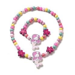 Русалка Комплект украшений из клена и акрила, колье и эластичный браслет из бисера для детей, русалка, браслет: внутренний диаметр: 1-3/4 дюйм (4.5 см), колье: 16-1/4 дюйм (41.4 см)