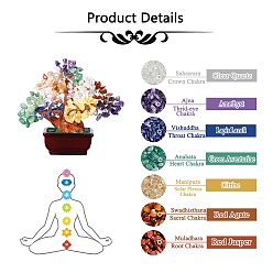 Смешанные камни Украшения из дерева с фишками из натуральных драгоценных камней, Цветочный горшок с латунной проволокой, обернутый энергетическим камнем фэн-шуй, подарок для женщин и мужчин, медитация, 160~170 мм