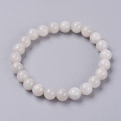 Морская Ракушка Браслет из натурального желтого нефрита из бисера, окрашенные, круглые, цвет морской раковины, 2 дюйм (5 см), бусины : 6 мм