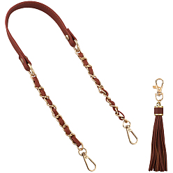 Coconut Brown 1Pc Imitation Leather Alloy Purse Chains, with 1Pc PU Leather Tassel Pendants, Golden, Coconut Brown, 62.9x1.8cm