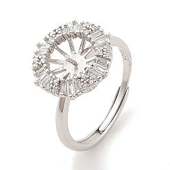 Платинированный 925 Кольцевые крепления из стерлингового серебра с микропаве из кубических цирконий с жемчужным гнездом, за половину пробурено бисера, плоско-круглые, Реальная платина, регулируемый