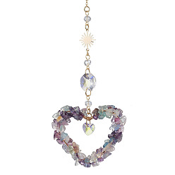 Флюорит Подвеска в виде сердца из натурального флюорита drcorations, восьмиугольные стеклянные солнцезащитные светильники с латунным солнцем, 230 мм