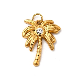 Кристалл 304 из нержавеющей стали горный хрусталь подвески, очарование кокосового дерева, ионное покрытие (ip), реальный 18 k позолоченный, с целью перехода в кольце, кристалл, 17x13.5x3 мм, отверстие : 2.5 мм