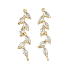 Настоящее золото 18K Подвески латунные горный хрусталь, лист, реальный 18 k позолоченный, 38x9x3.5 мм, отверстие : 1 мм