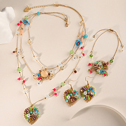 Золотой Комплекты из латунных сердечек и многослойных подвесок в технике лэмпворк, а также серег-подвесок и браслетов с подвесками, золотые, 405 мм