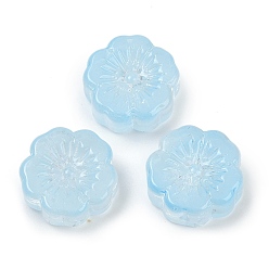 Небесно-голубой Прозрачные стеклянные бусины, цветы, спекающийся лак, голубой, 14x14.5x5.5~6 мм, отверстие : 1.2 мм