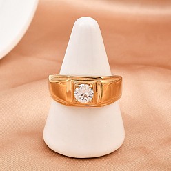 Настоящее золото 18K 304 из нержавеющей стали микро проложить кубических палец кольца циркония, ионное покрытие (ip), реальный 18 k позолоченный, 4.5~11 мм, размер США 12 1/4 (21.5 мм)