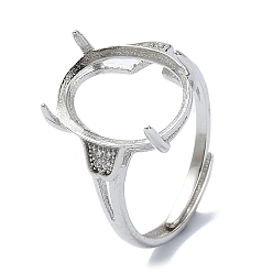 Real Platinum Plated Adjustable 925 Sterling Silver 4 Prongs Ring Settings, with Cubic Zirconia, Real Platinum Plated, 2~4mm, US Size 8(18.1mm)