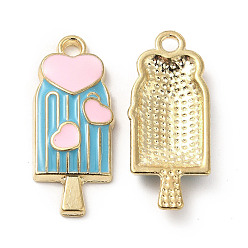 Небесно-голубой Подвески из сплава с эмалью на летнюю тематику, ледяная присоска с сердечками, золотые, голубой, 24x10x3 мм, отверстие : 1.8 мм