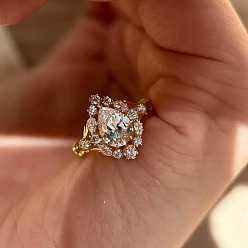 Golden Messing Micro Pave Zirkonia Manschette offene Ringe, Träne, golden, 15~20 mm