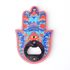 Dodger Azul Abridor de botellas de madera, multifunción para imán de nevera, mano de hamsa / mano de miriam, azul dodger, 120x80x7 mm