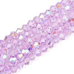 Сливовый Прозрачные стеклянные бусины, двухконусные, с половиным покрытием, с покрытием AB цвета, граненые, окрашенный и сердечный, слива, 4~4.5x3.5~4 мм, отверстие : 0.8~0.9 мм, около 80~82 шт / нитка, 12.20~12.40 дюйм (31~31.5 см)