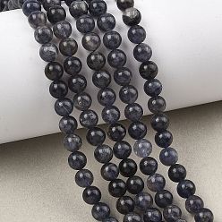 Айолит Природные иолит нитей бисера, гладкий круглый, 6.5 мм, отверстие : 0.8 мм, около 60 шт / нитка, 15.35''~15.75'' (39~40 см)