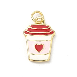 Белый Латунь эмаль подвески, амулеты чашка кофе, долговечный, стойки покрытие, без свинца и без кадмия, реальный 18 k позолоченный, белые, 17.5x12x2 мм, отверстие : 3 мм